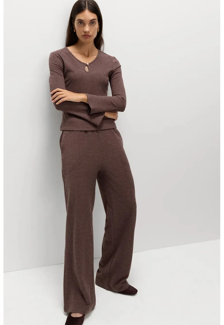 Bluza slim fit cu decupaj, Maro