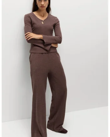 Bluza slim fit cu decupaj, Maro