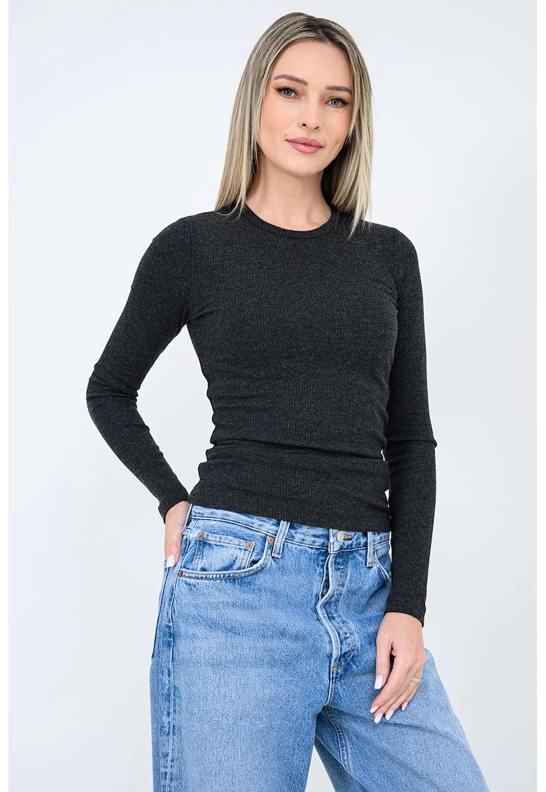 Bluza slim fit cu decolteu rotund Delphi, Gri inchis melange
