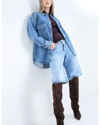 Camasa lejera din denim Lotta, Albastru melange