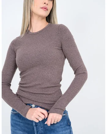 Bluza slim fit cu decolteu rotund Delphi, Maro melange