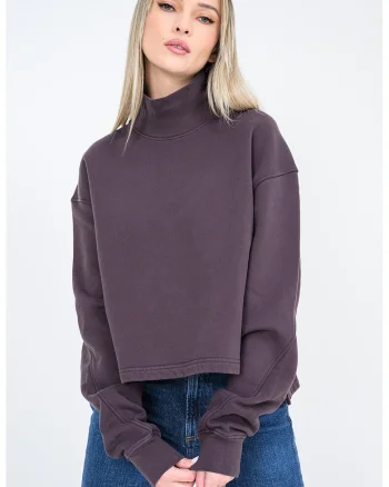 Bluza de trening din bumbac cu guler inalt Isra, Maro inchis