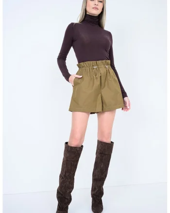 Pantaloni scurti cu talie inalta Lydia, Galben mustar