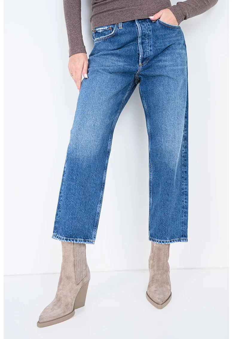 Blugi crop cu talie medie 90s, Albastru melange