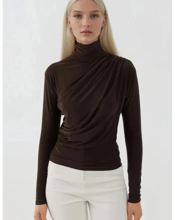 Bluza dama,  tricot, maneca lunga, Mocha Brown, Maro