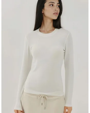 Bluza dama,  top simplu, maneca lunga, tricot, Alb, Alb