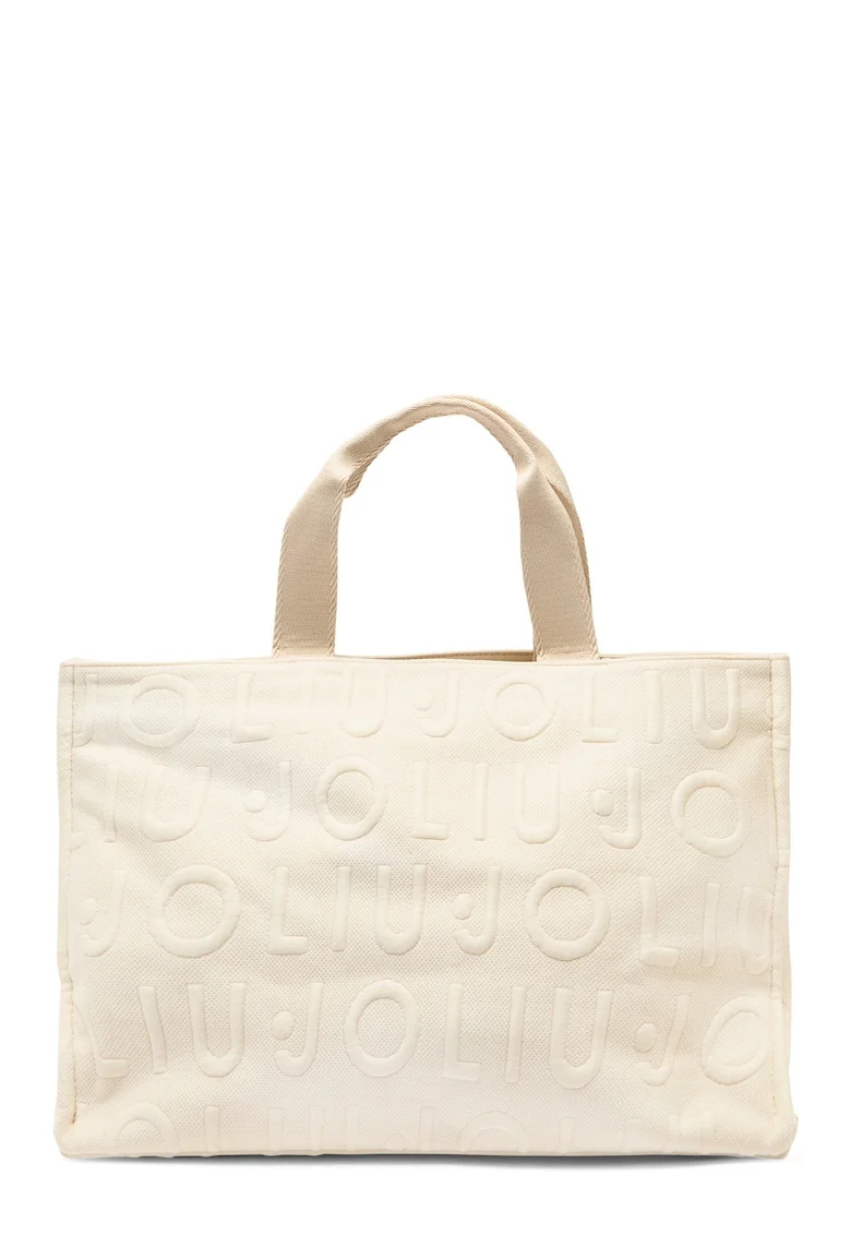 Geanta shopper tricotata cu model logo, Alb murdar