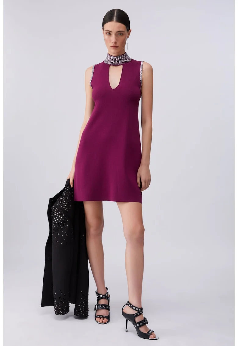 Rochie tricotata cu strasuri, Violet