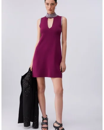 Rochie tricotata cu strasuri, Violet
