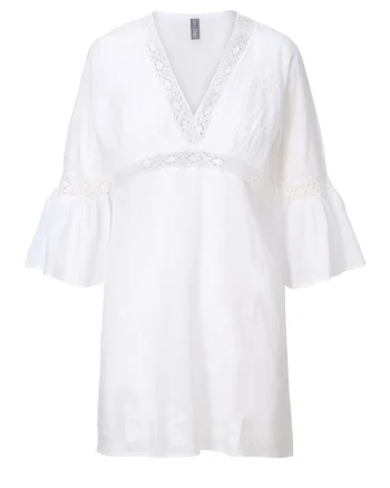 Rochie de plaja cu decolteu in V, Alb