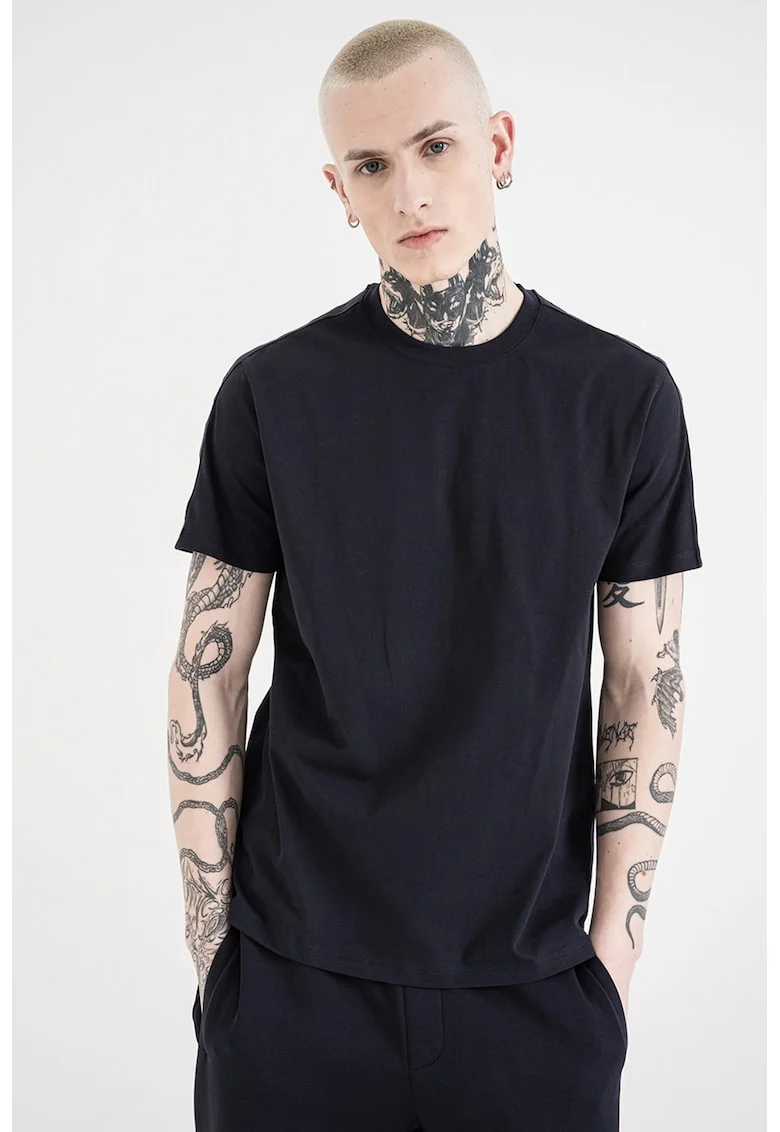 Tricou de bumbac cu banda logo, Albastru ultramarin
