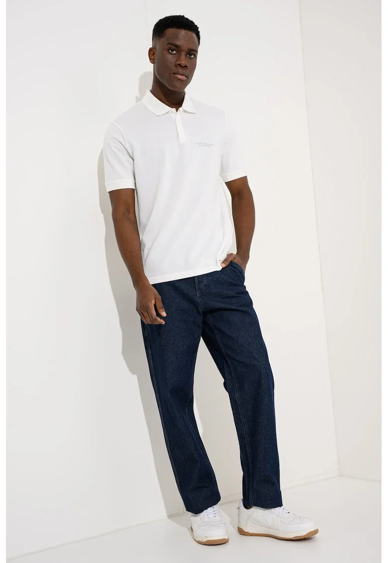 Tricou polo slim fit cu logo brodat, Alb