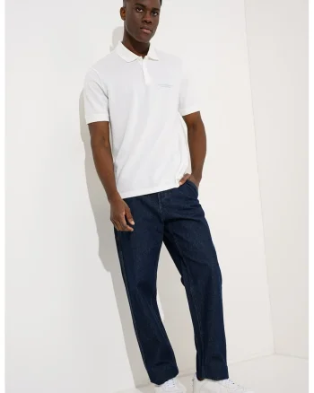 Tricou polo slim fit cu logo brodat, Alb
