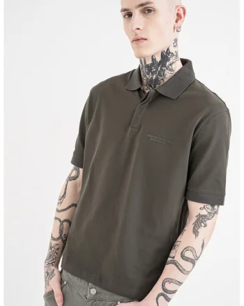 Tricou polo slim fit cu logo brodat, Kaki inchis