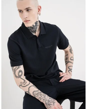 Tricou polo slim fit cu logo brodat, Bleumarin