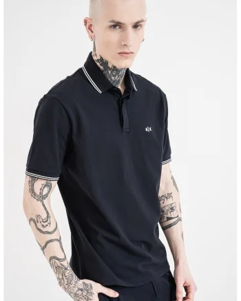 Tricou polo cu logo brodat, Alb/Bleumarin