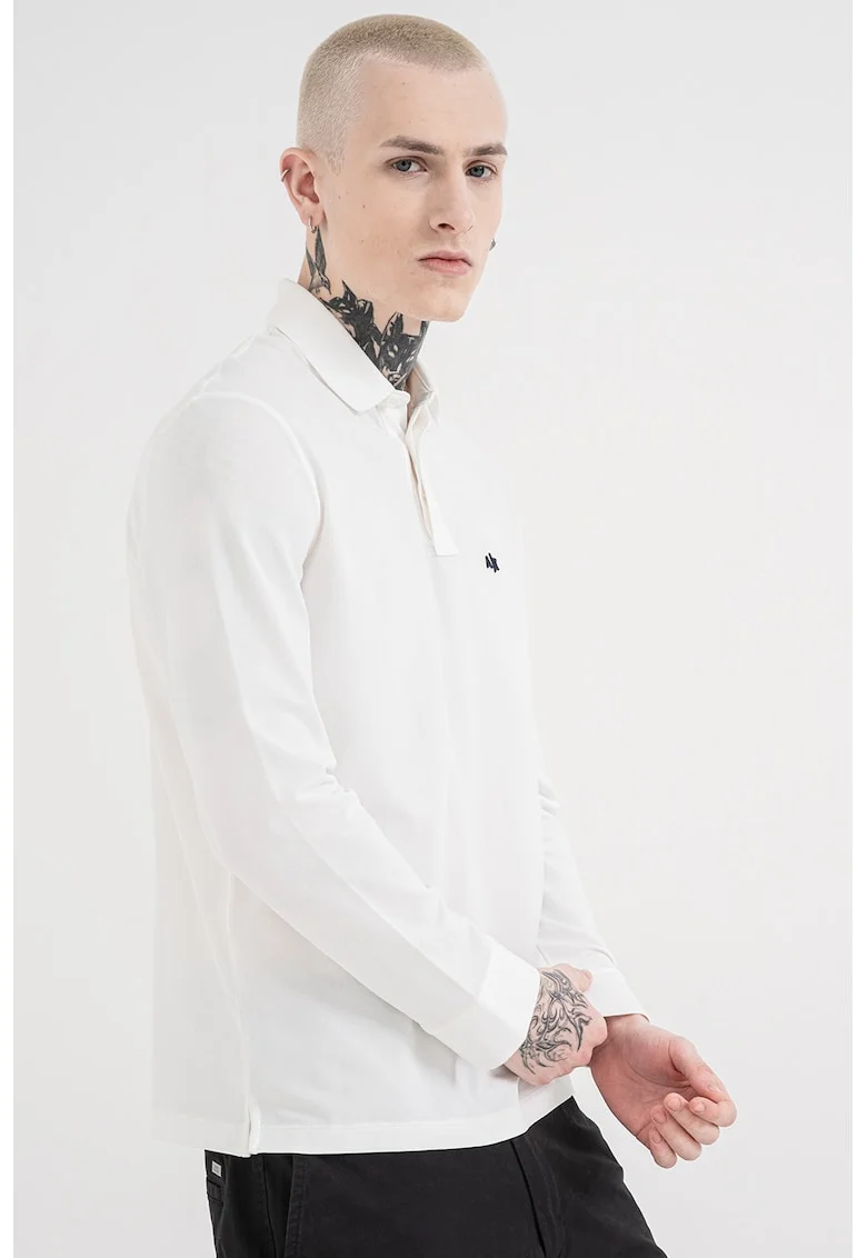 Bluza polo cu logo brodat, Alb