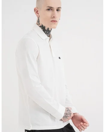 Bluza polo cu logo brodat, Alb