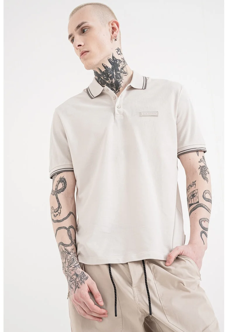 Tricou polo de bumbac, Gri deschis/Gri inchis