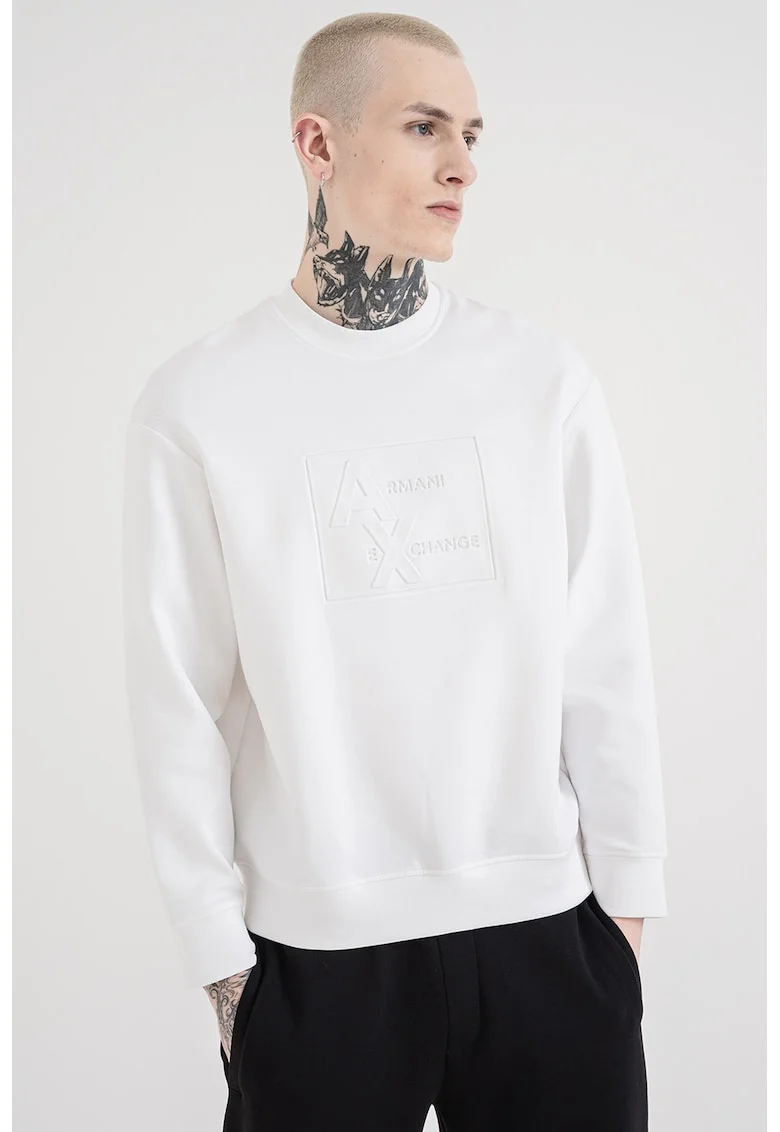 Bluza de trening din amestec de bumbac cu logo, Alb