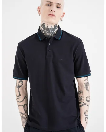 Tricou polo regular fit cu terminatie contrastanta, Albastru petrol/Bleumarin