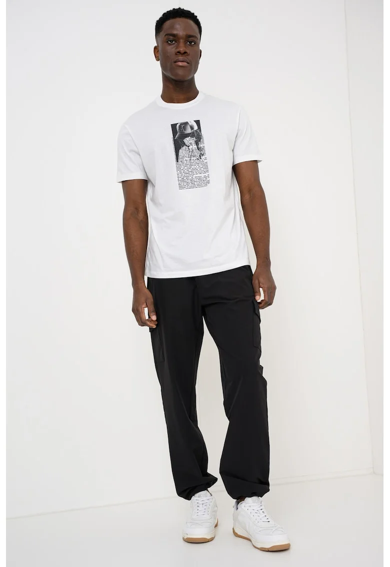 Tricou regular fit cu imprimeu foto, Alb/Negru stins