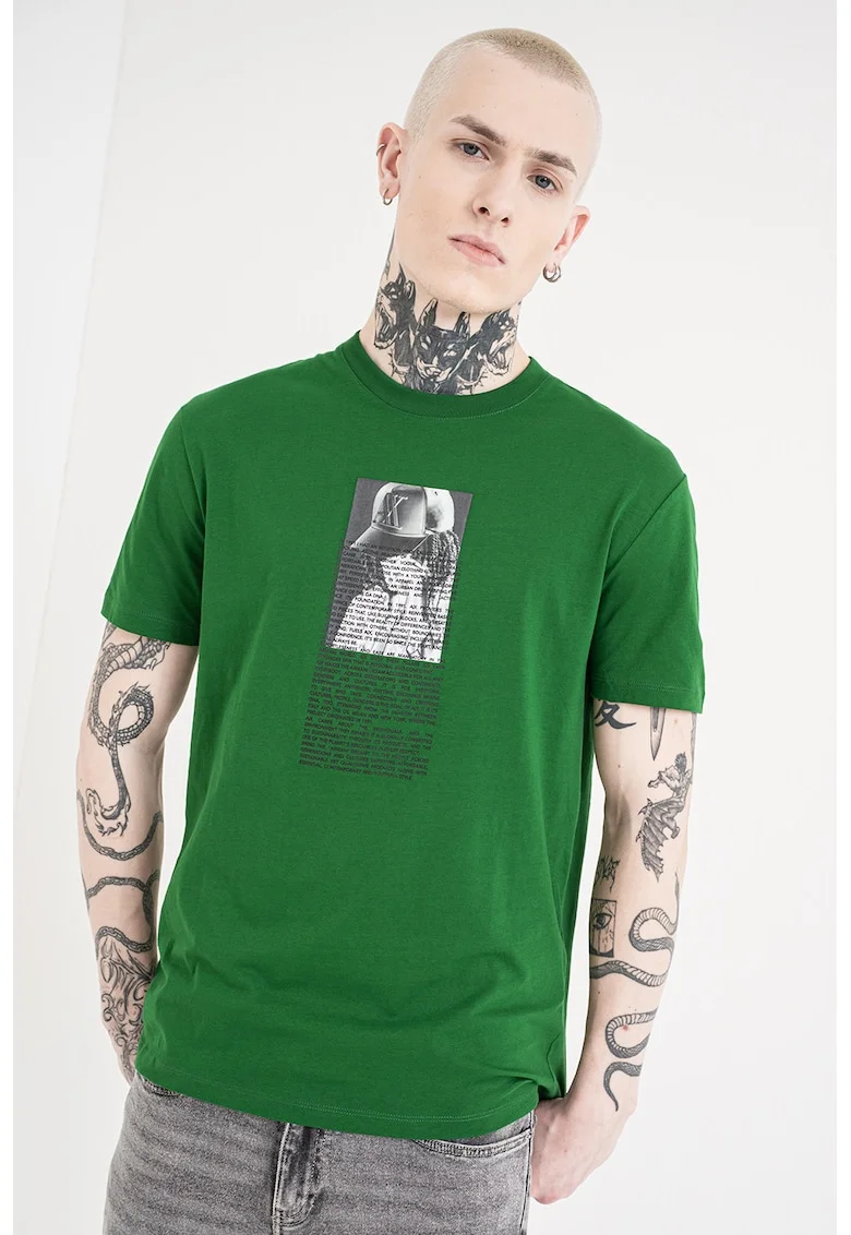 Tricou regular fit cu imprimeu foto, Verde/Gri