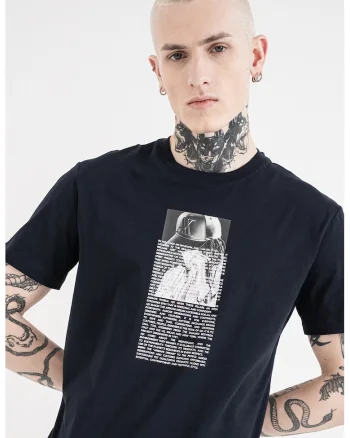 Tricou regular fit cu imprimeu foto, Gri/Bleumarin
