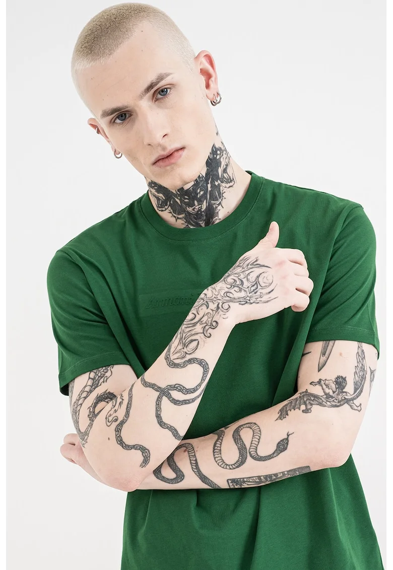 Tricou regular fit de bumbac cu logo pe piept, Verde