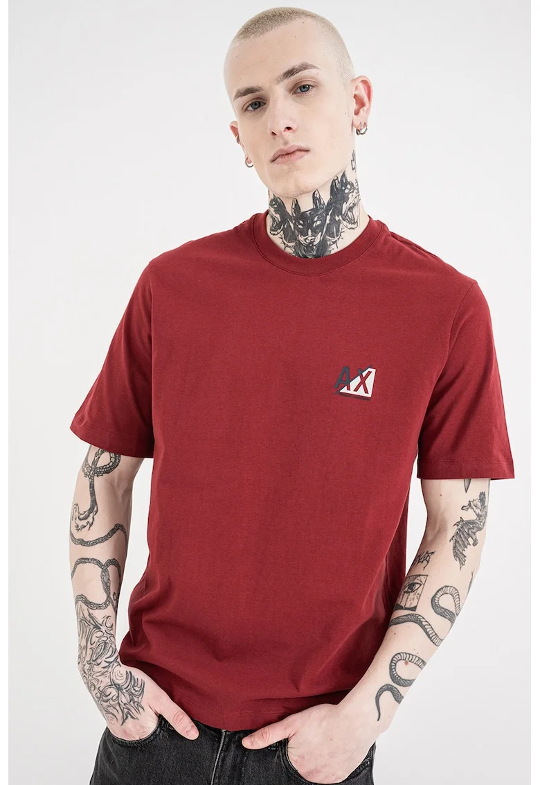 Tricou de bumbac cu logo, Rosu inchis