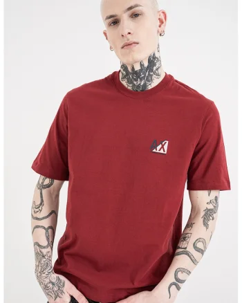 Tricou de bumbac cu logo, Rosu inchis