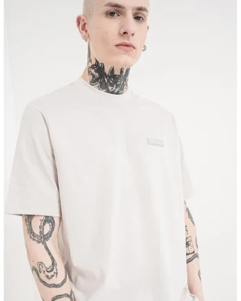 Tricou de bumbac cu logo pe spate, Gri deschis