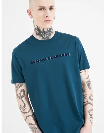 Tricou de bumbac cu model text, Alb/Albastru petrol/Bleumarin