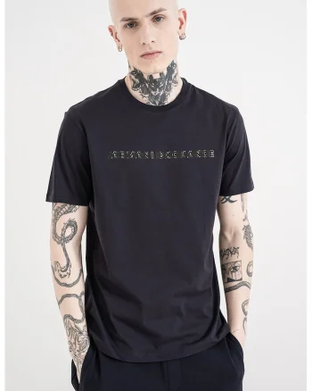 Tricou de bumbac cu model text, Bleumarin
