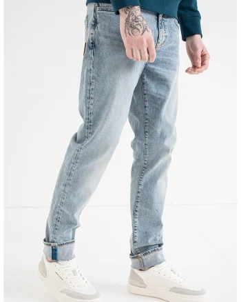 Blugi slim fit cu talie medie, Albastru deschis melange