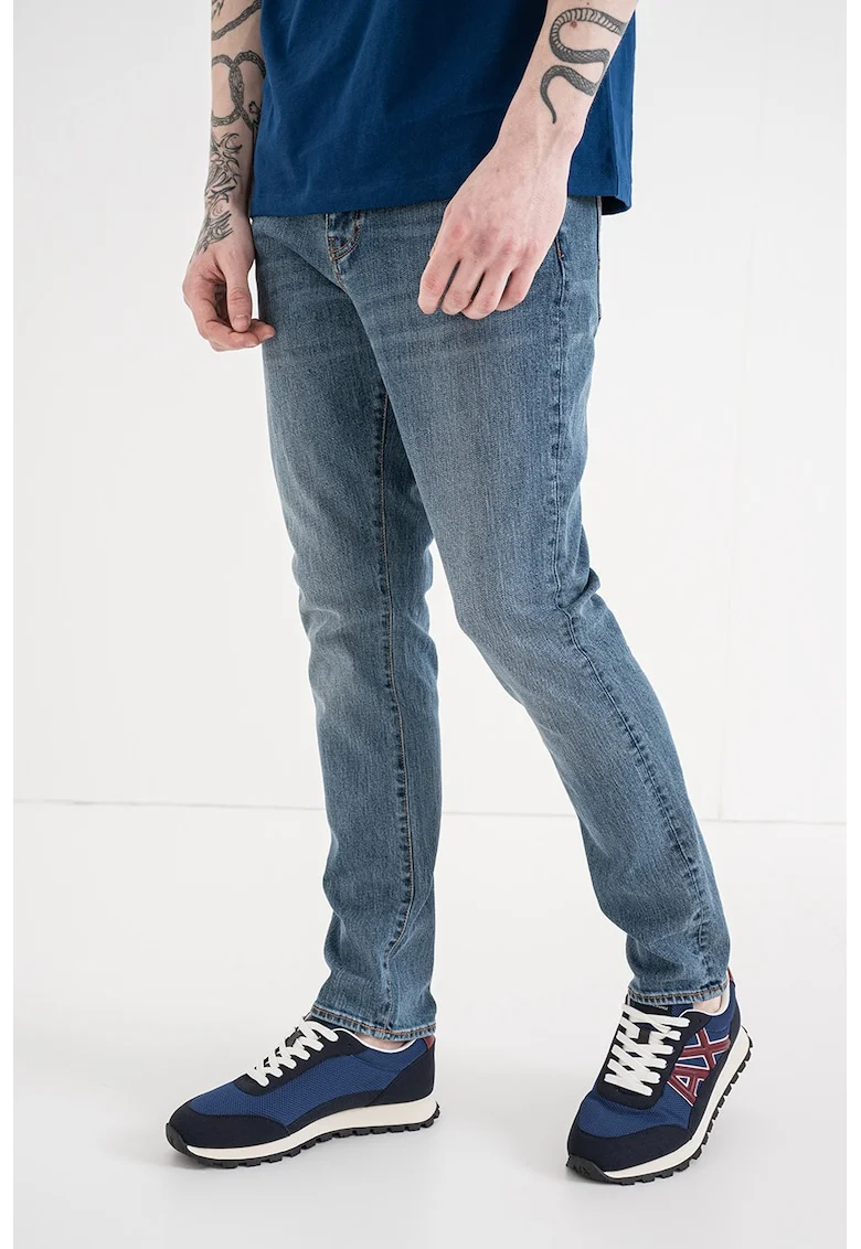 Blugi slim fit cu talie medie, Albastru deschis melange