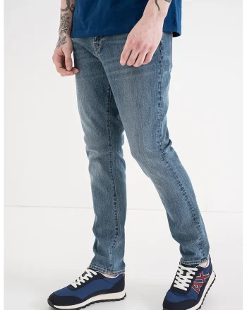Blugi slim fit cu talie medie, Albastru deschis melange