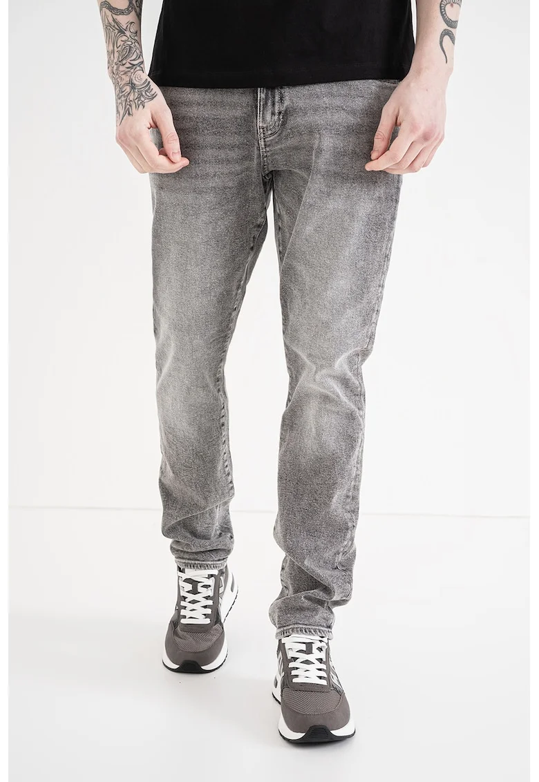 Blugi slim fit cu talie medie, Gri deschis melange
