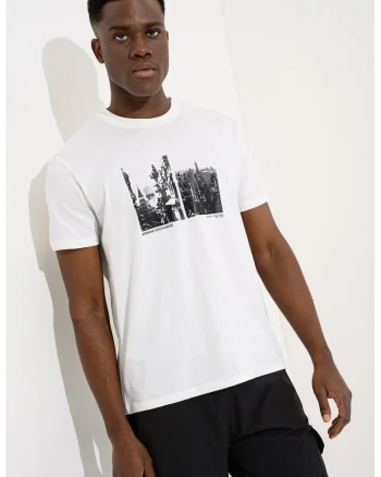 Tricou regular fit cu model grafic, Alb/Negru stins