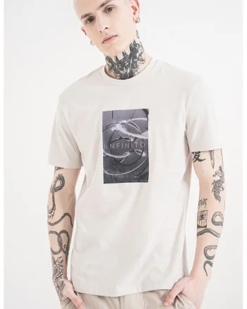 Tricou de bumbac cu model grafic, Gri deschis/Gri carbune/Alb murdar