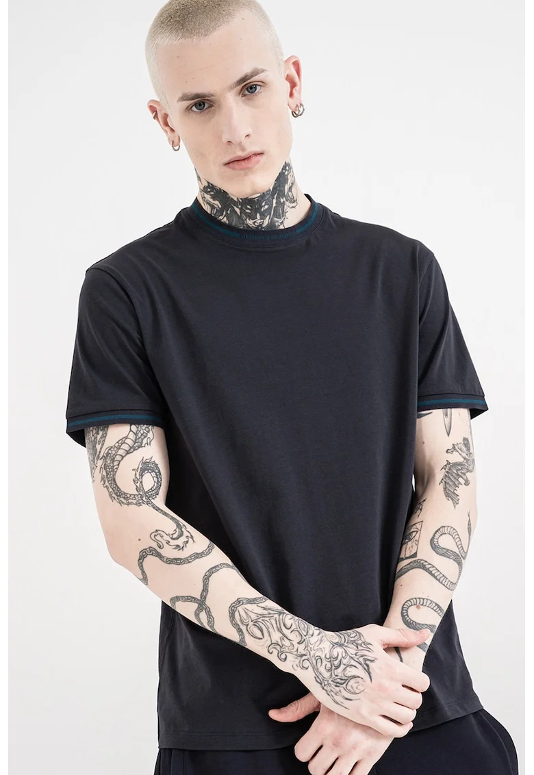 Tricou uni cu decolteu la baza gatului, Albastru petrol/Bleumarin
