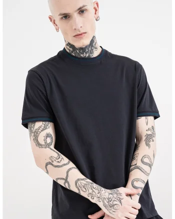 Tricou uni cu decolteu la baza gatului, Albastru petrol/Bleumarin