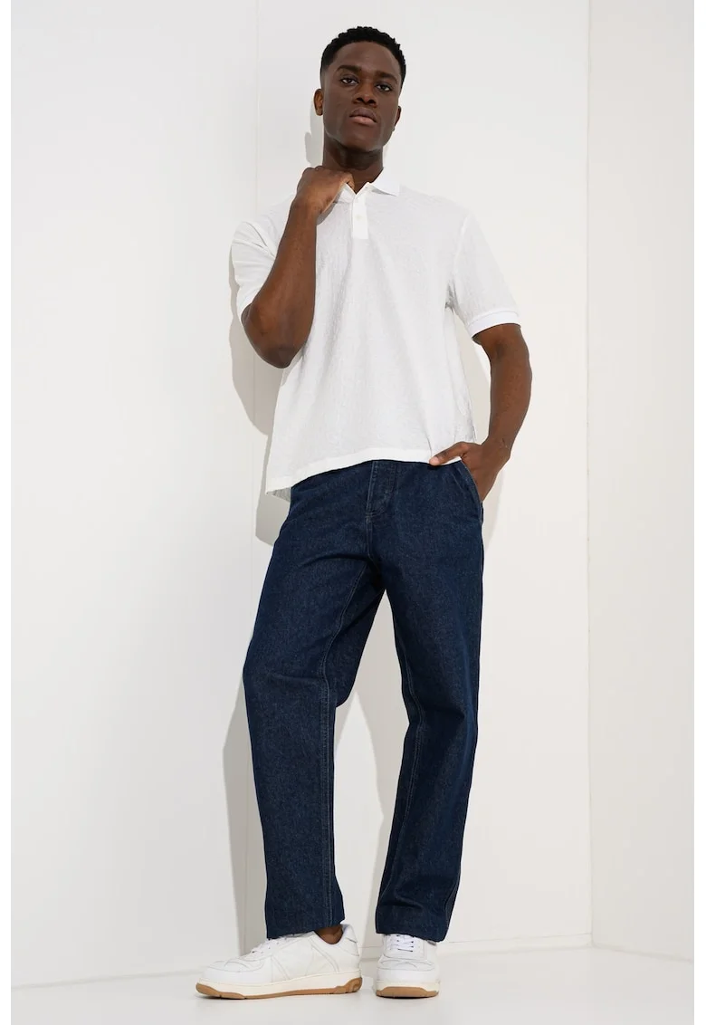 Tricou polo de bumbac cu model, Alb