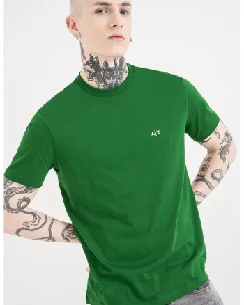 Tricou uni de bumbac cu logo discret, Alb/Verde