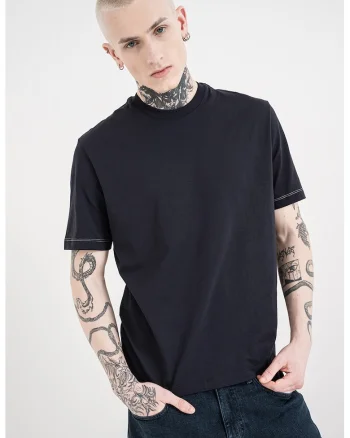 Tricou regular fit de bumbac, Alb/Bleumarin