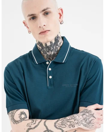 Tricou polo uni, Alb/Albastru petrol