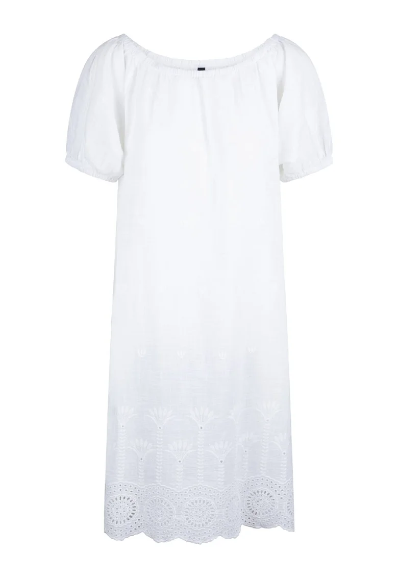 Rochie cu maneci scurte si garnitura din dantela sangallo, Alb