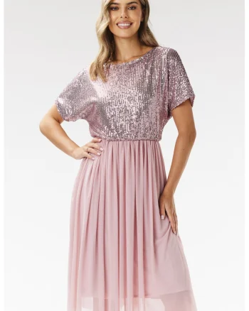 Rochie  A689, roz, poliester-elastan