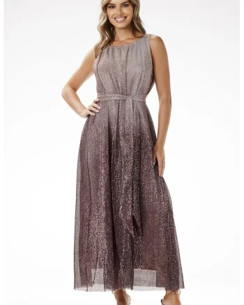 Rochie,  A703, din paiete, maro, poliester