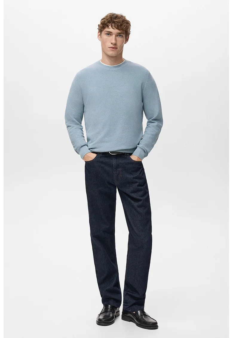 Pulover slim-fit cu model uni, Albastru prafuit